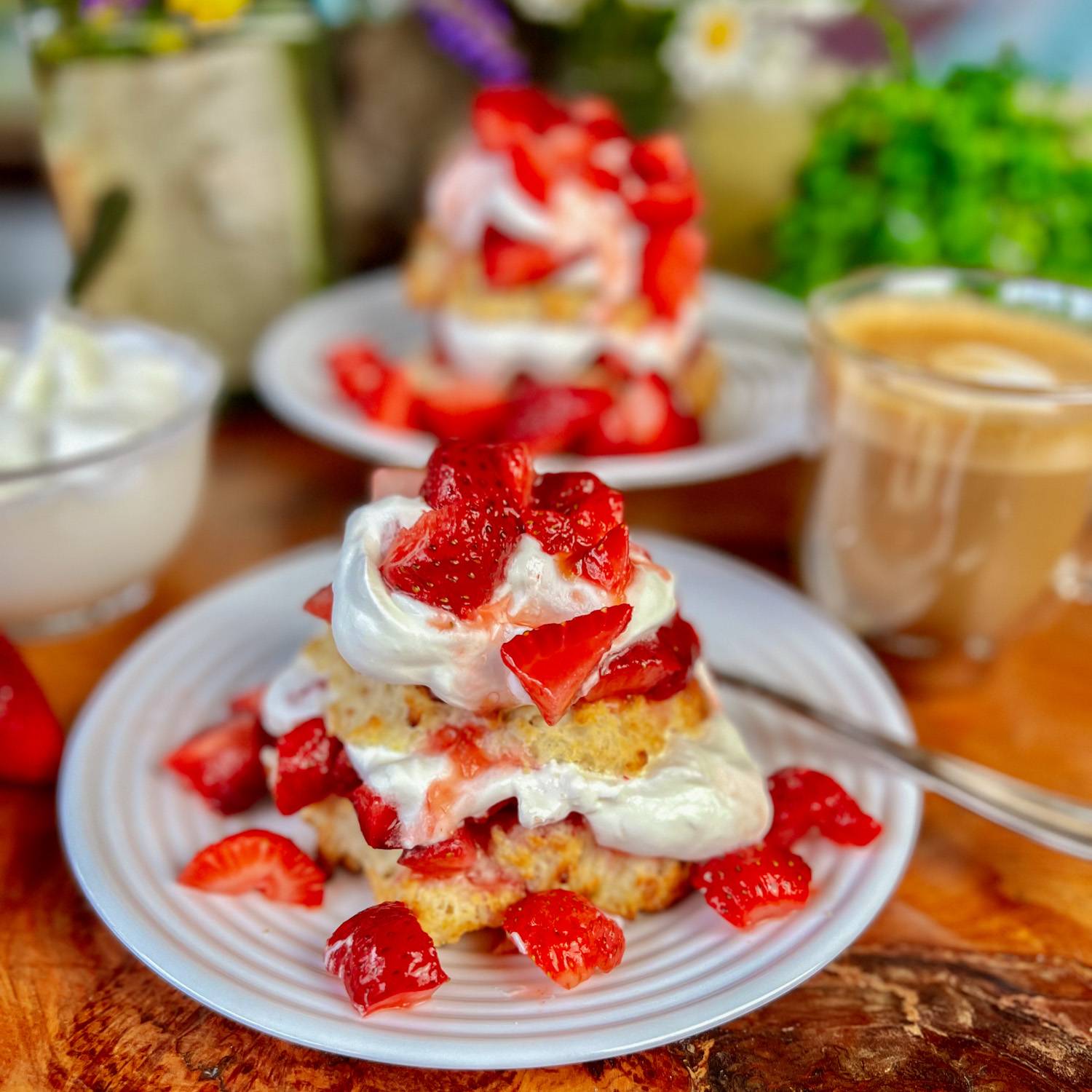 strawberry shortcake on white plate