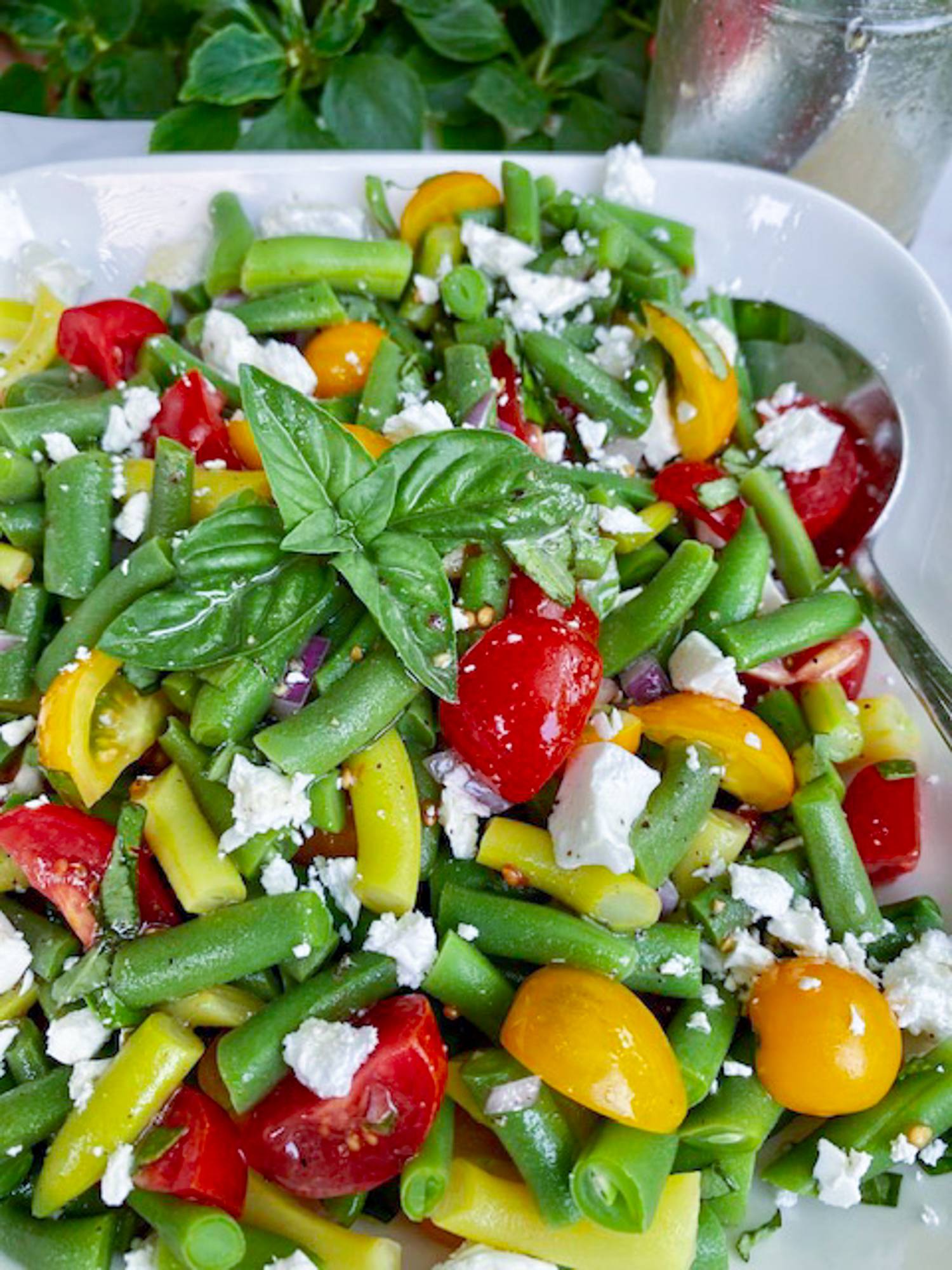 green bean tomato basil and feta salad