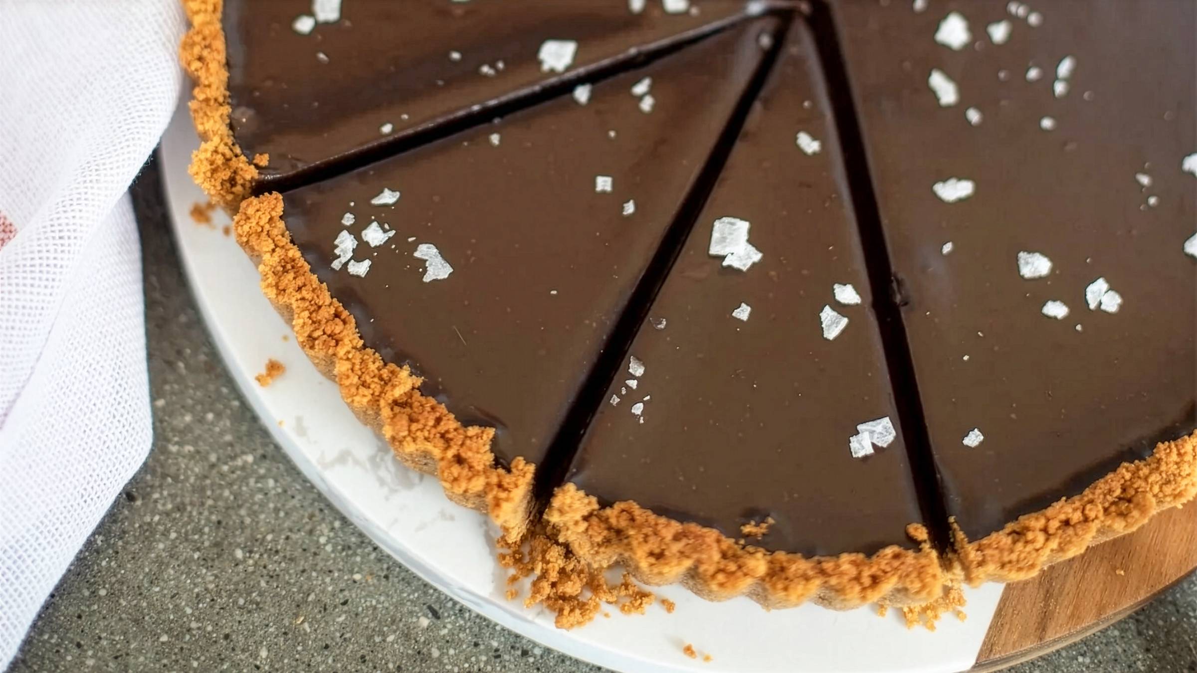 Close up of pieces of chocolate tart