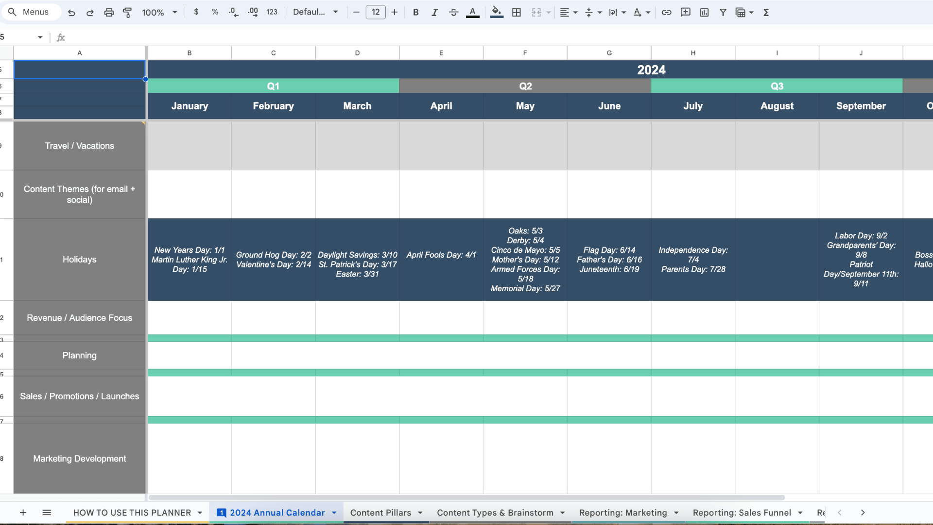 Marketing calendar template