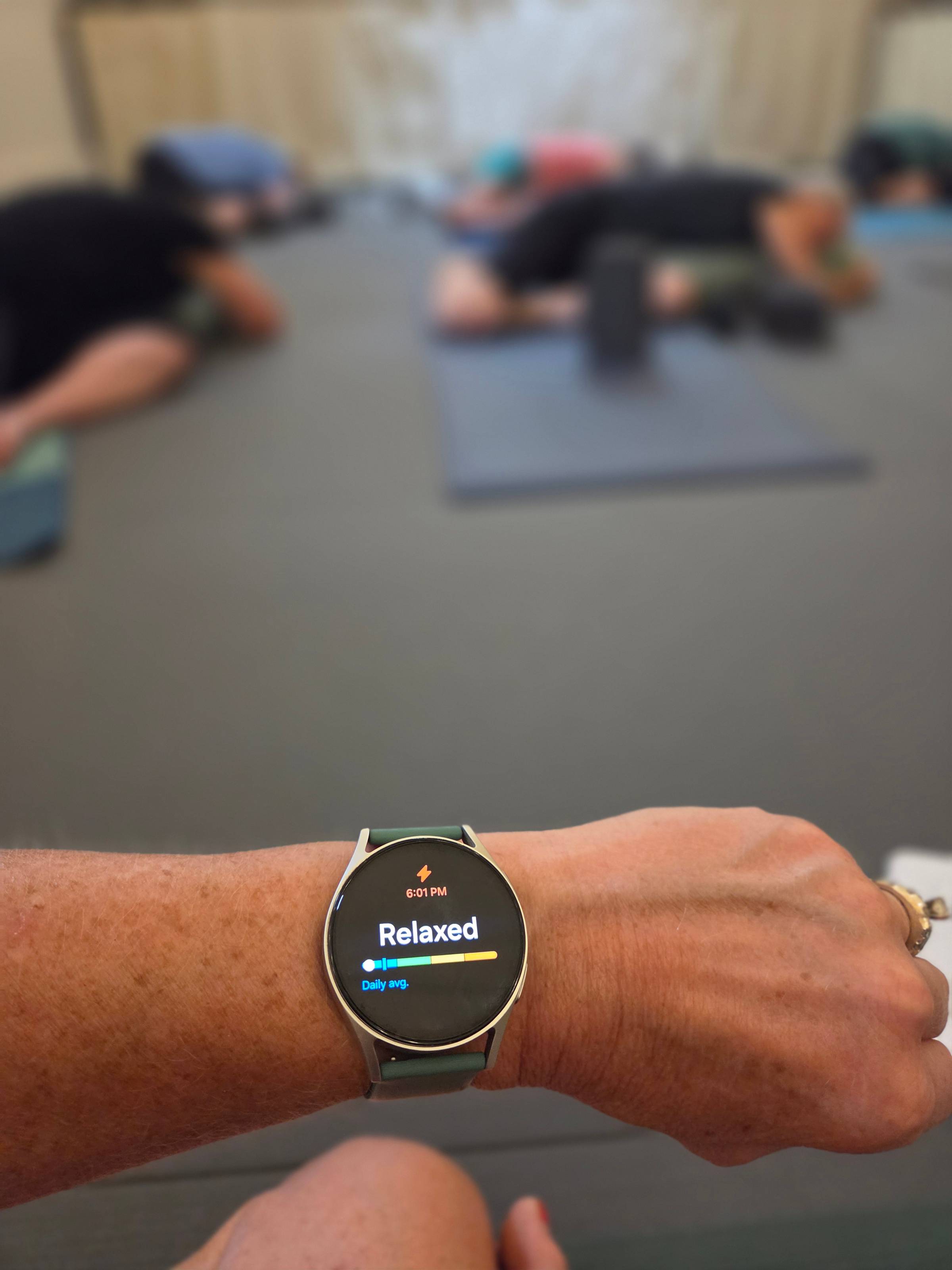 Relaxed Stress Level on Watch During Yoga Class