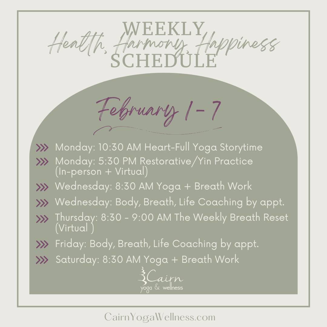 Cairn Yoga Wellness Weekly Schedule Feb 1-7 2026