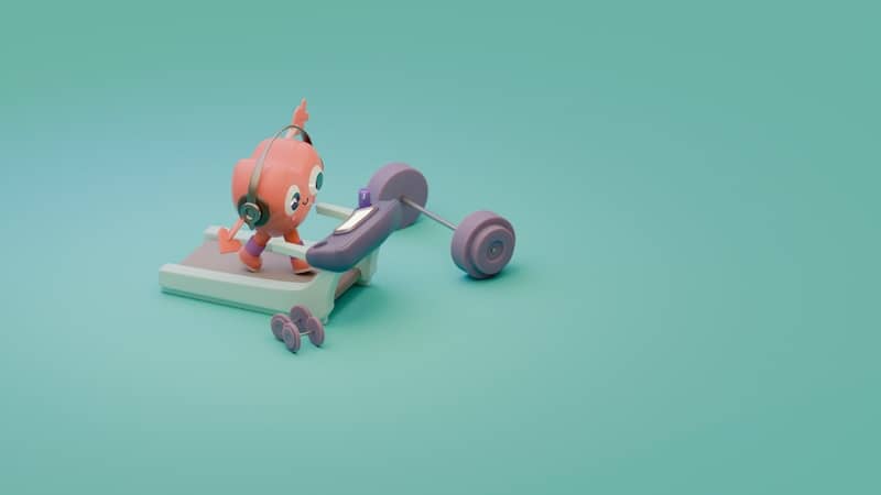 Cute cartoon character is lifting weights.