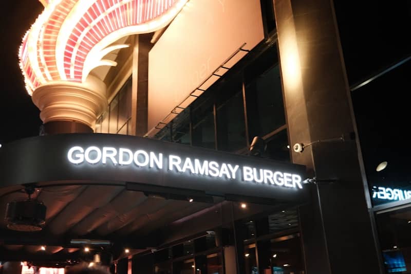 Gordon ramsay burger restaurant exterior at night