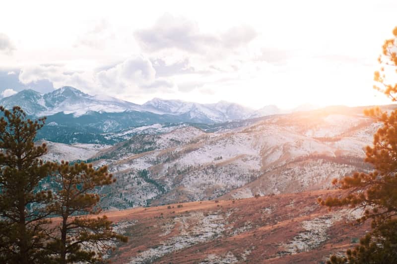a view of a mountain range with snow on the mountains