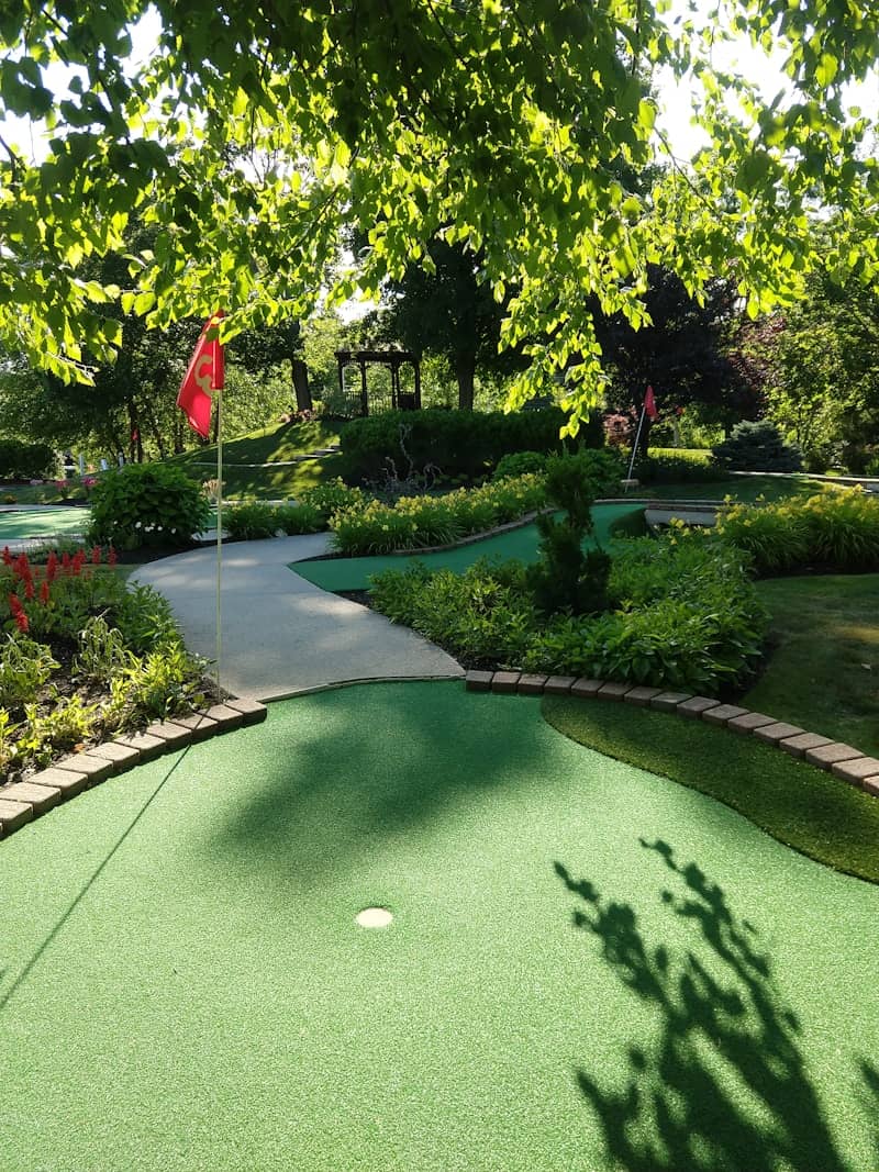 a golf course with a flag