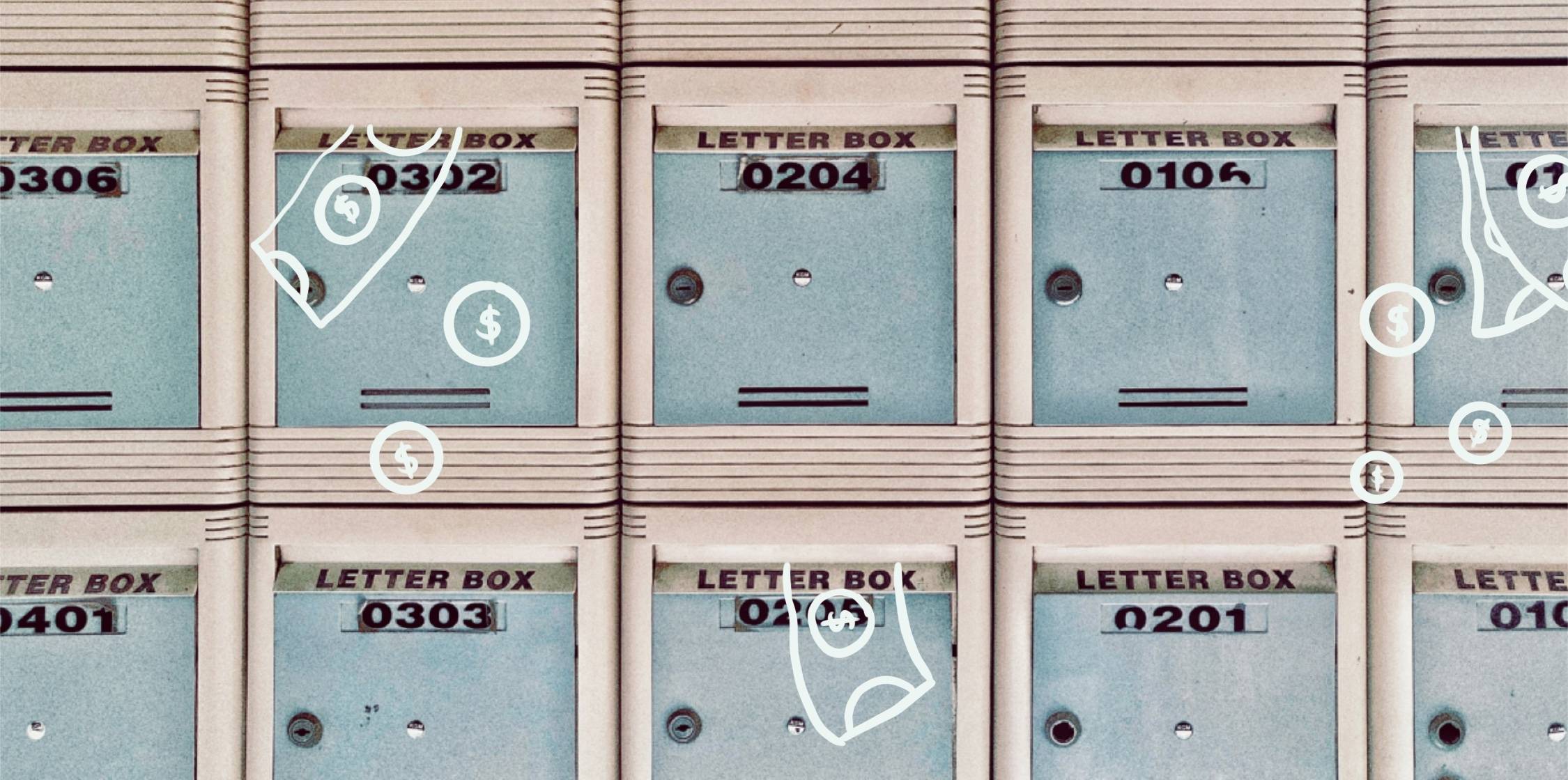 po boxes with money illustrations