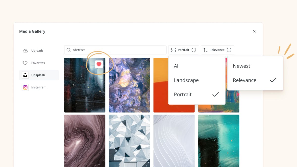 New Media Gallery showing favorites, new filters, and new sorting