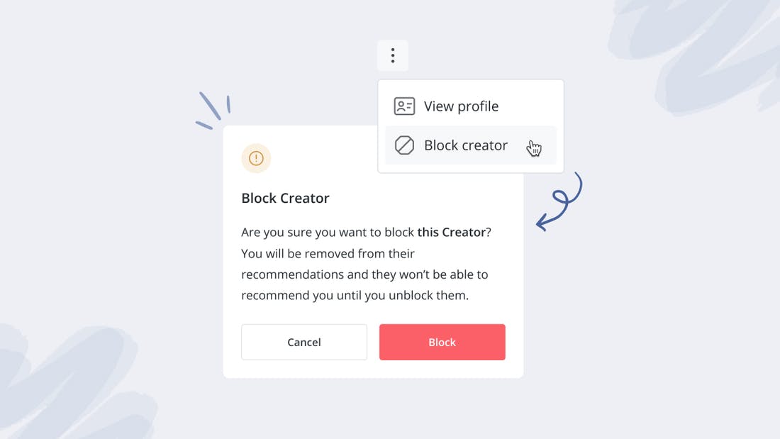 Image showing how you can now block a creator from recommending you in the Creator Network