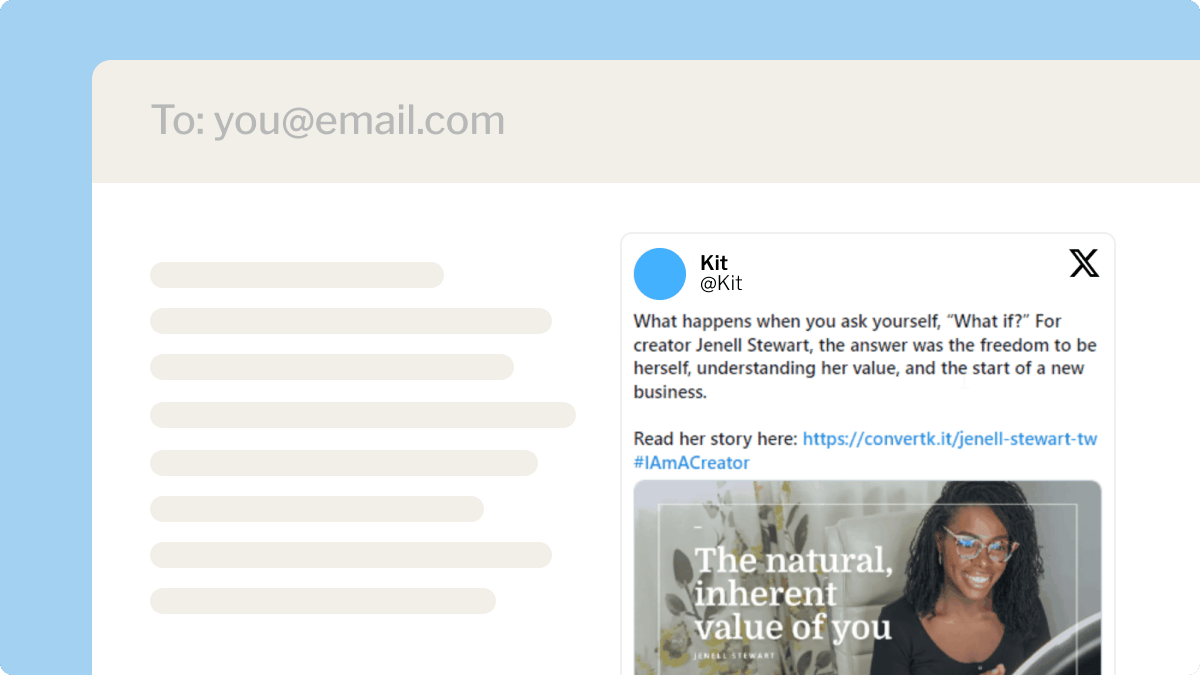 GIF demonstrating how to paste a Twitter link into an email editor, which automatically embeds the tweet within the email.