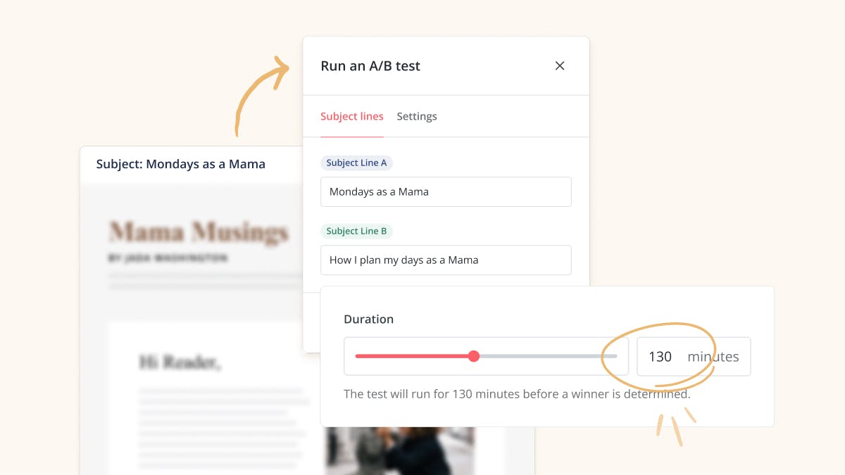 image showing how you can now control the duration of your subject line A/B tests