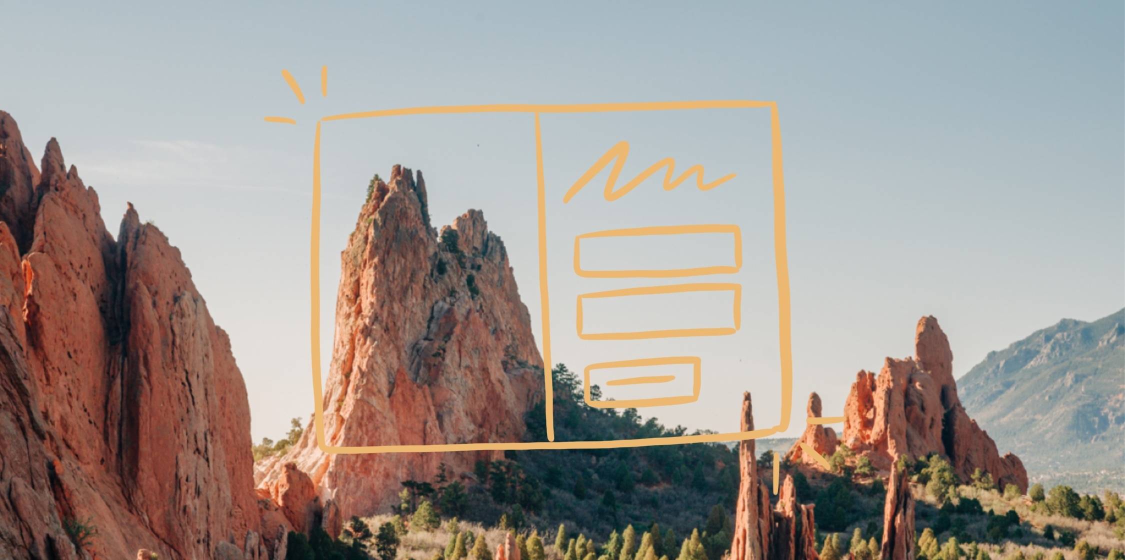 Rock formation with a sketched webpage layout overlaid