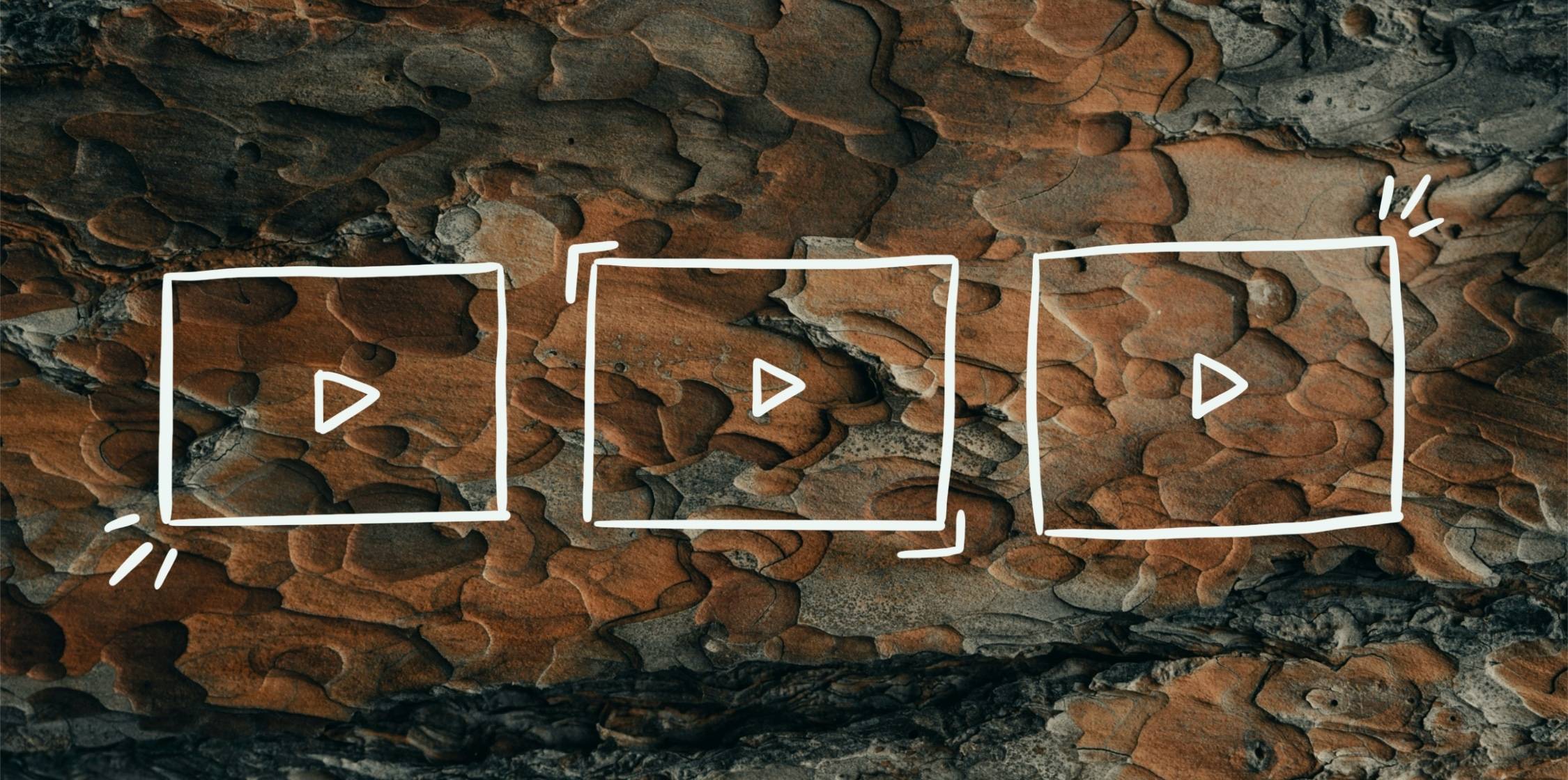 Three hand-drawn video player frames with play buttons