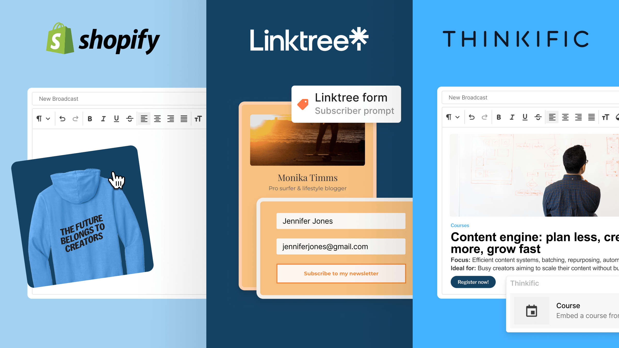 Shopify, Linktree, Thinkific