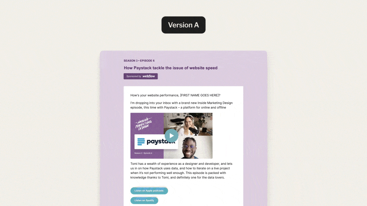 GIF showing how you can A/B test broadcast content now
