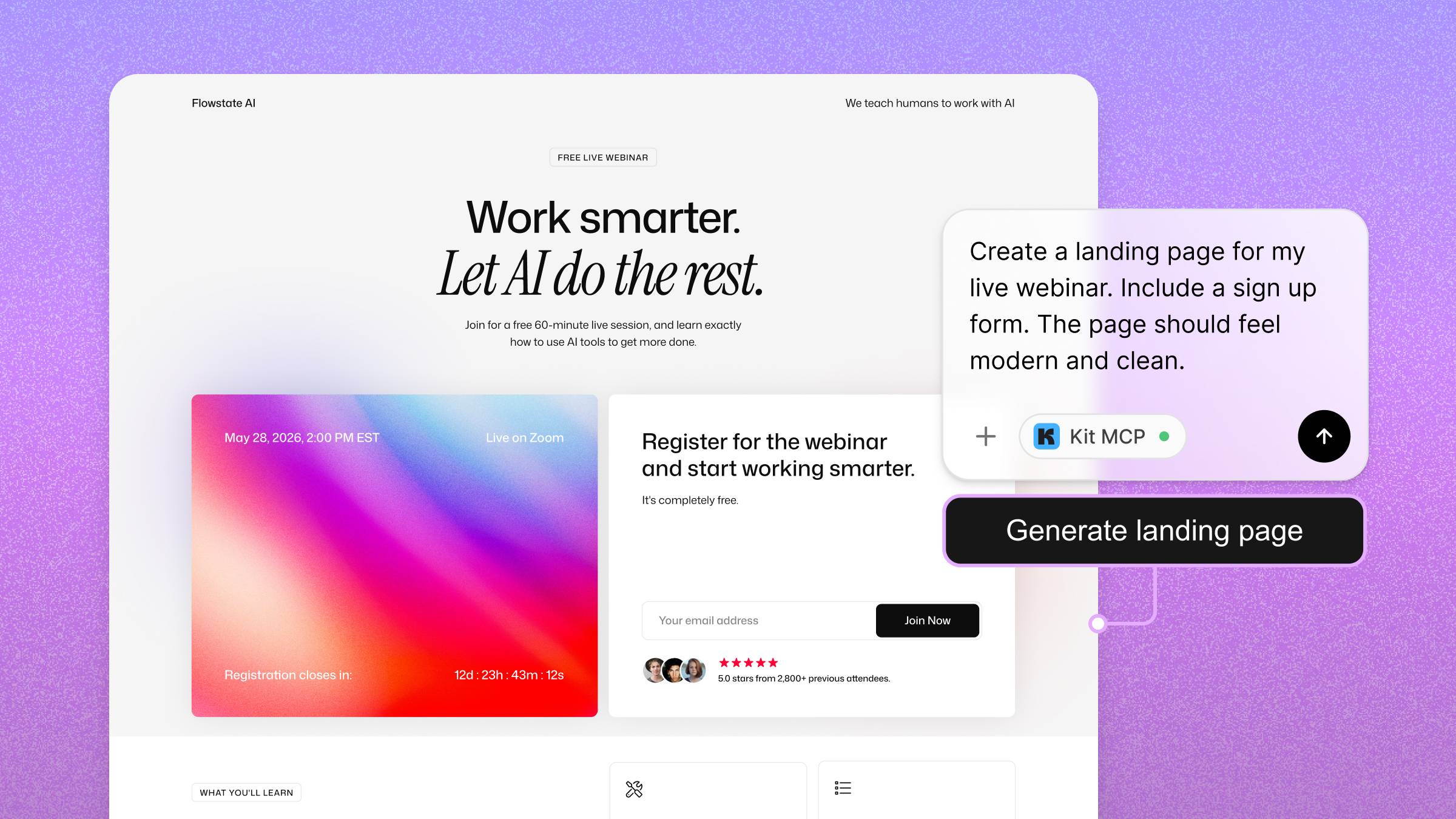 Build and edit landing pages with the Kit MCP