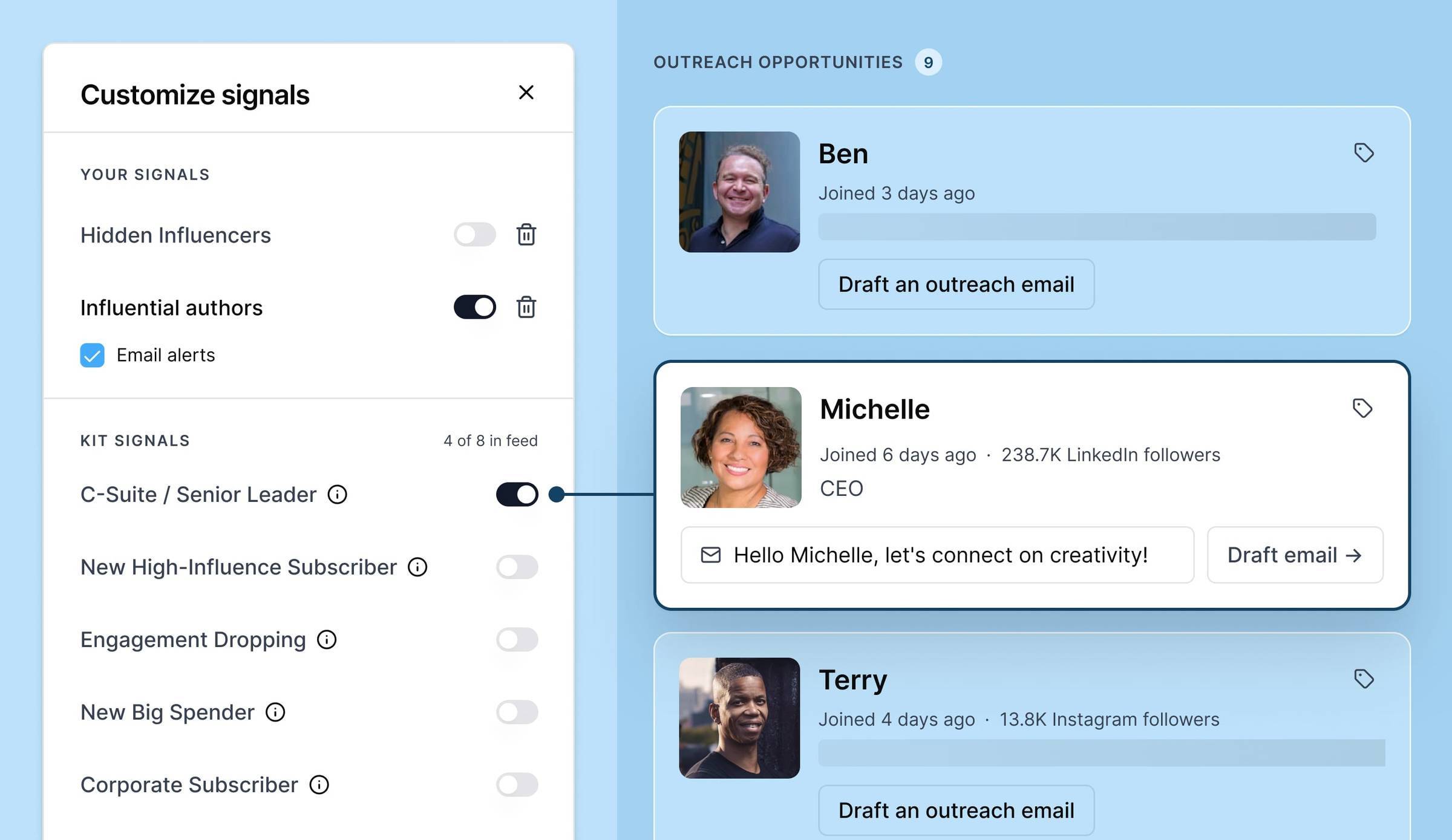  subscriber signals UI 