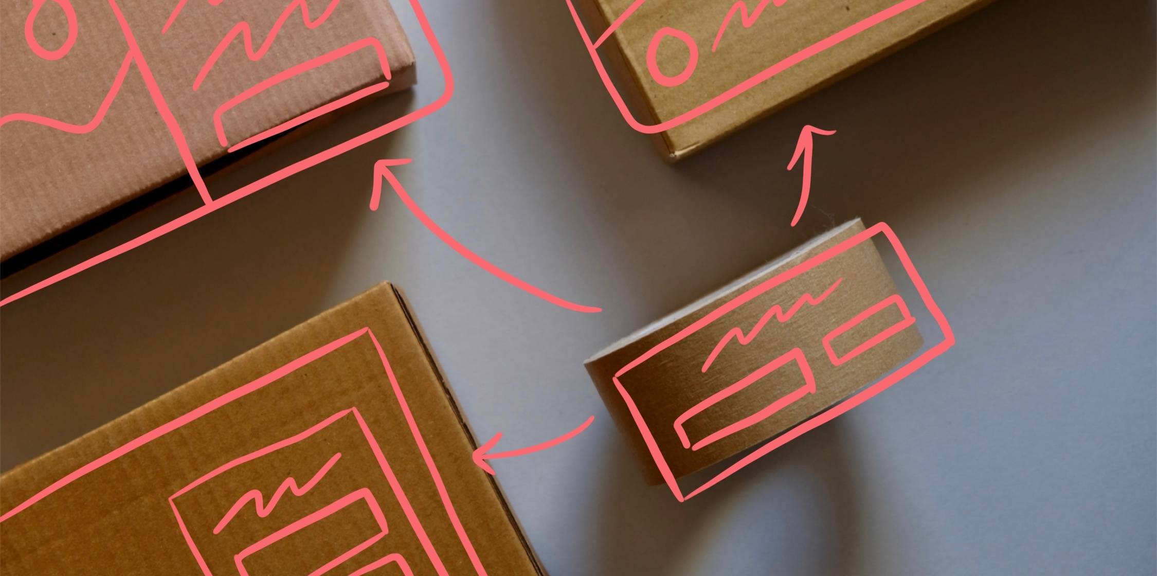 Cardboard boxes with illustrated arrows