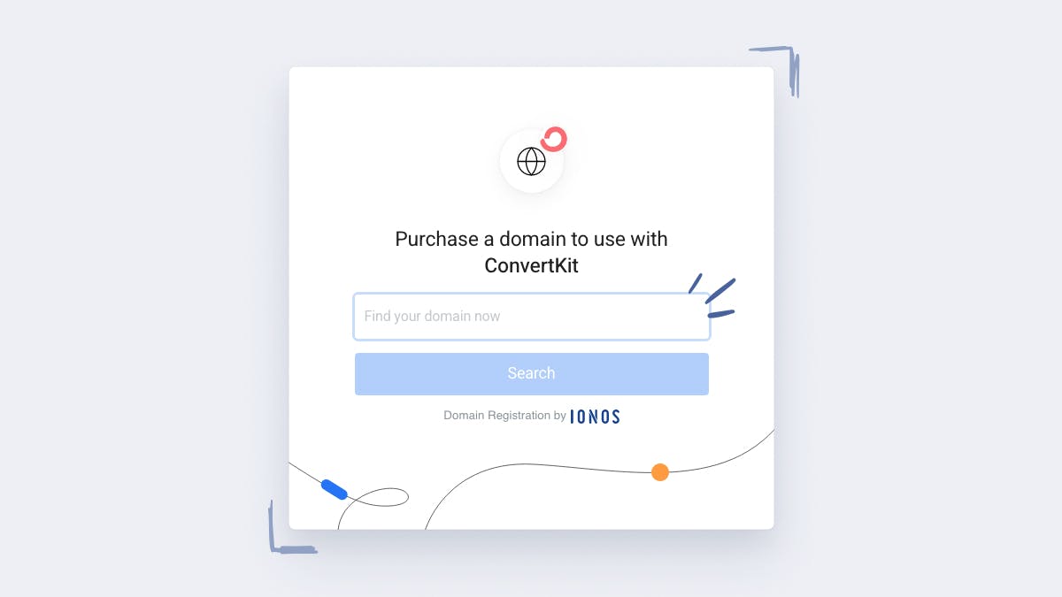 Screenshot of the modal you can use to buy and connect a domain in ConvertKit