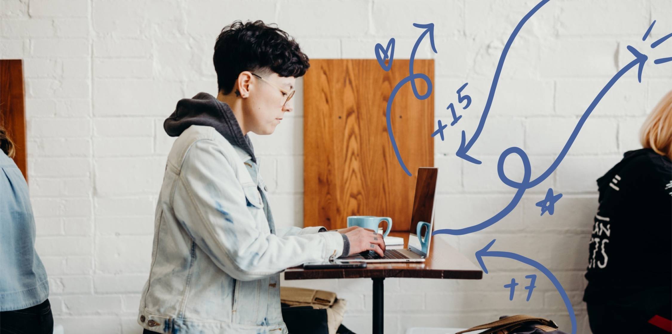 person typing at a standing desk