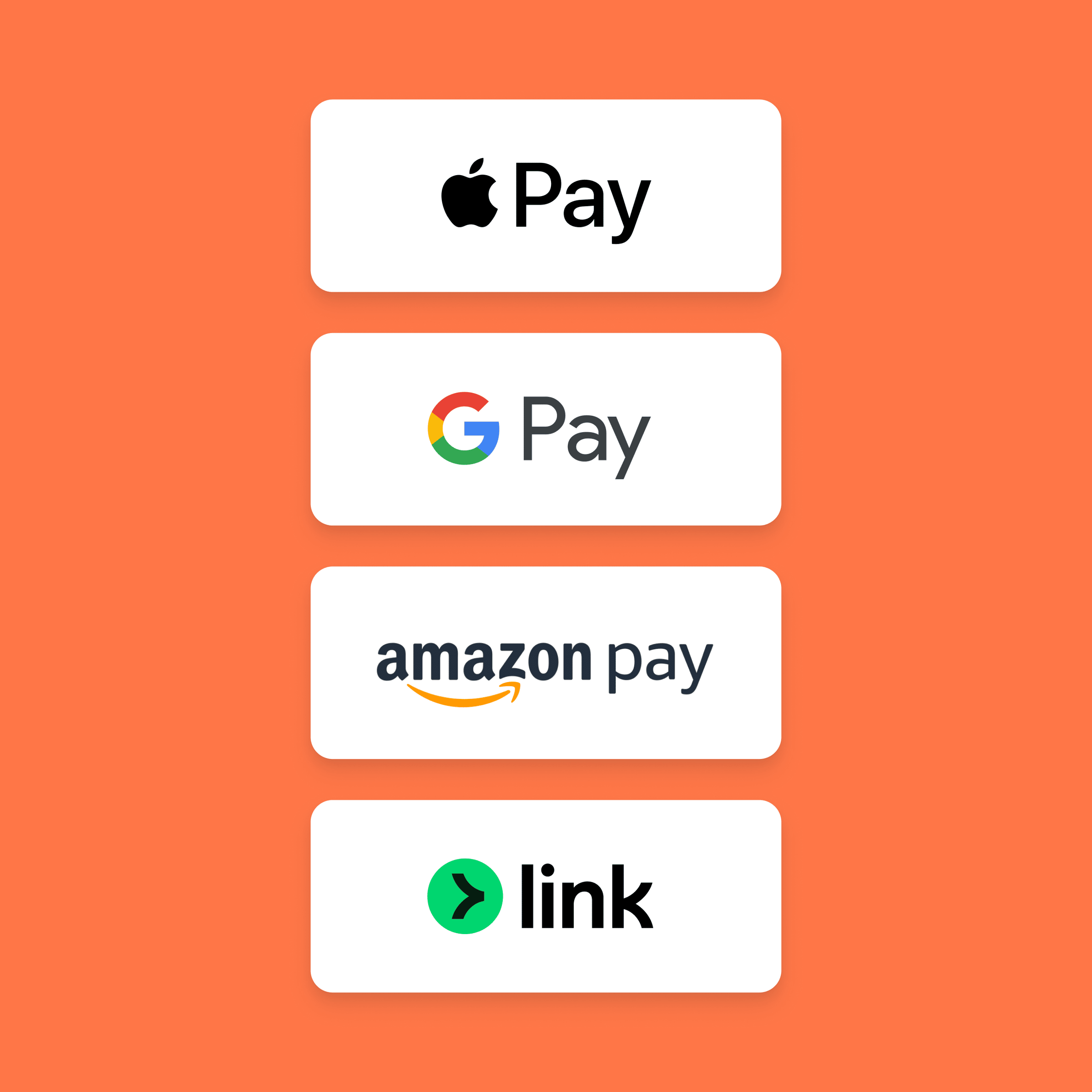  Logos for Apple Pay, Google Pay, Amazon Pay, and Link 
