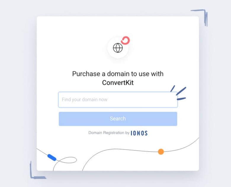 Screenshot showing how you can now purchase a domain to use with ConvertKit with our new integration with Entri