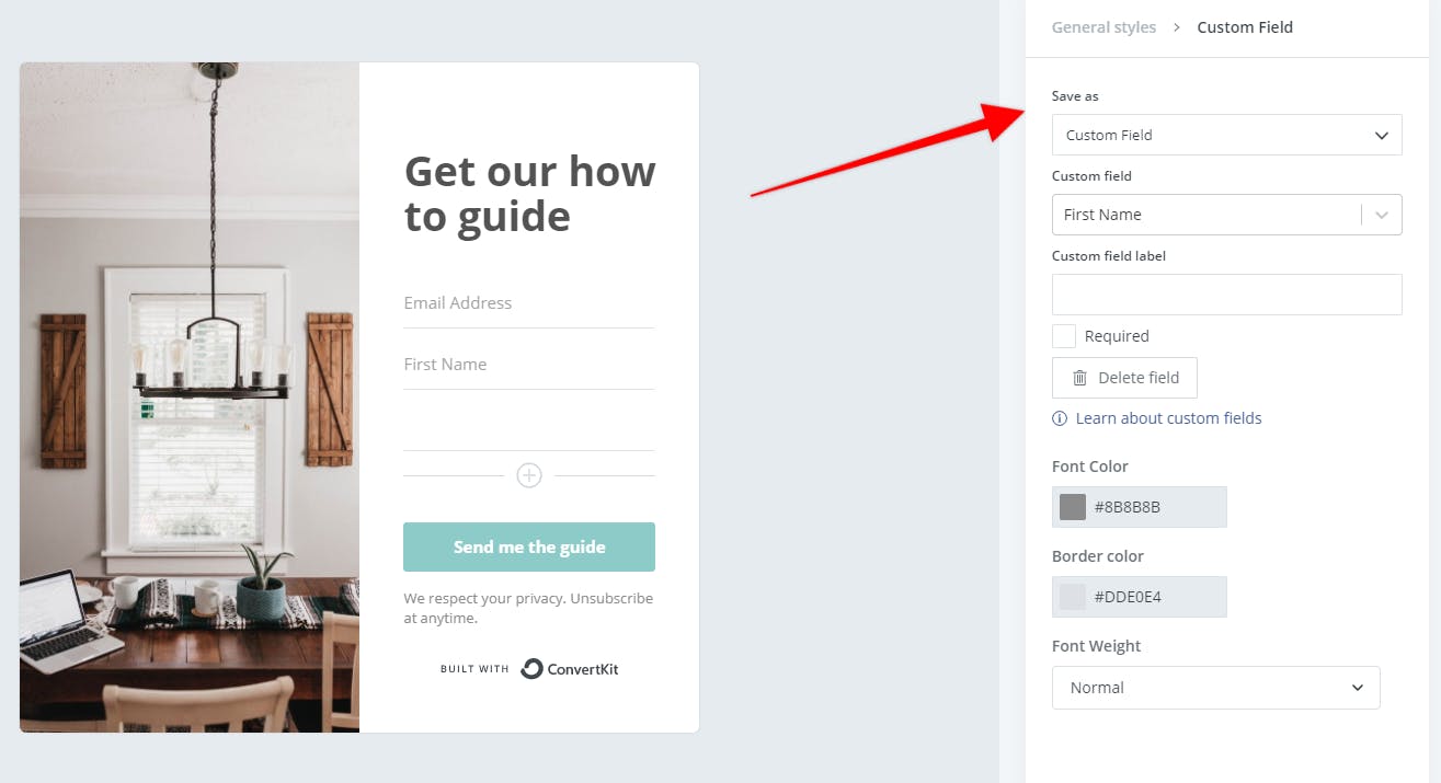 Image showing how to add a custom field to your forms and landing pages