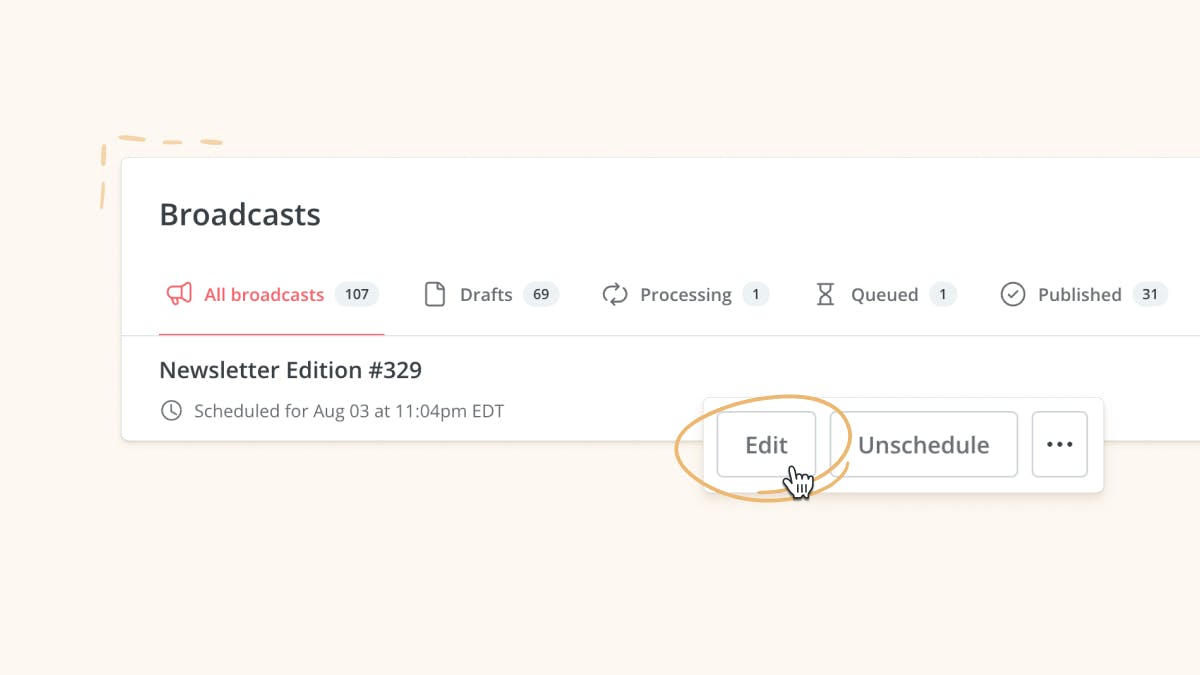 A picture showing how to edit a scheduled broadcast