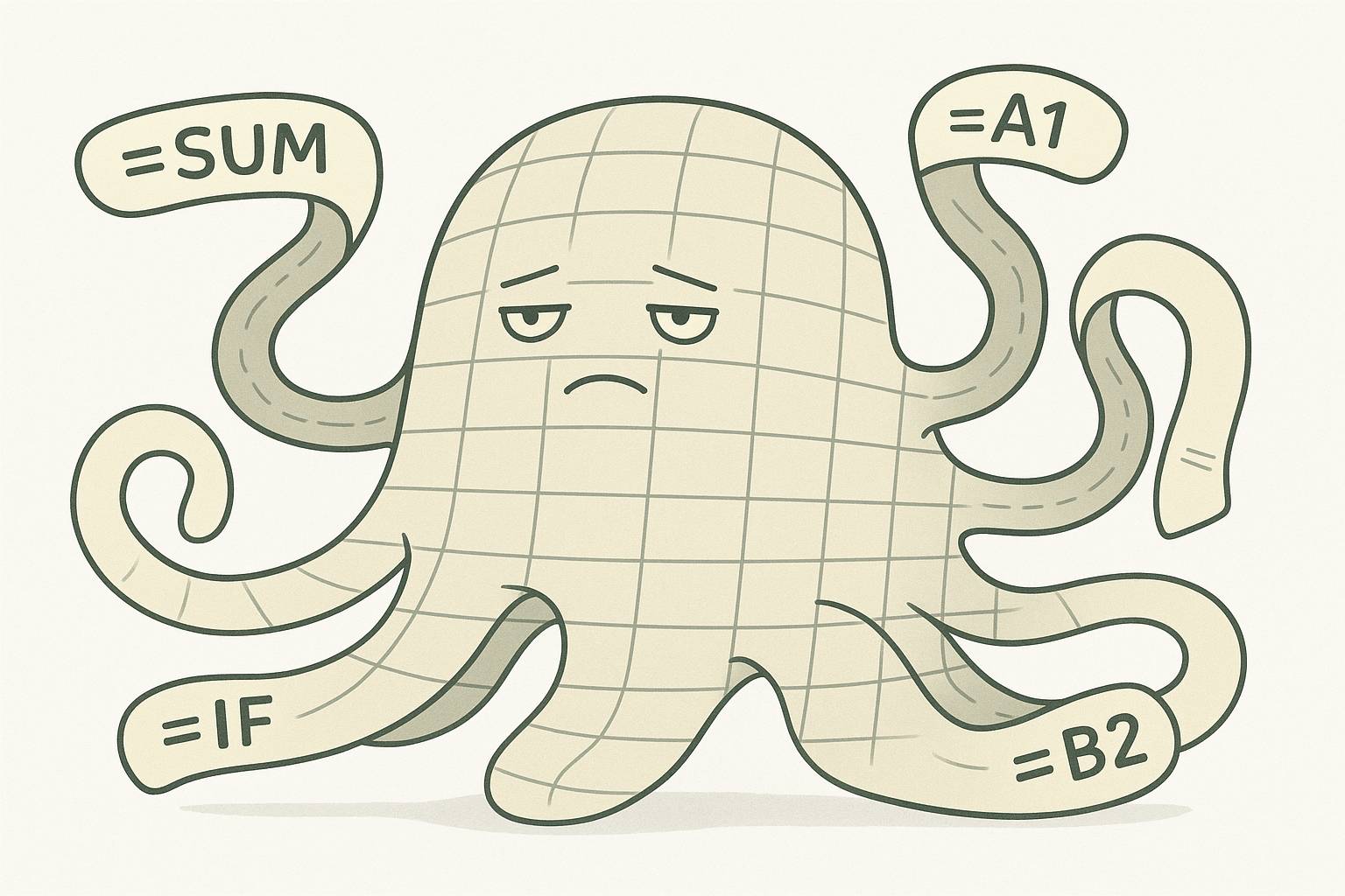 A cartoon image of a spreadsheet monster