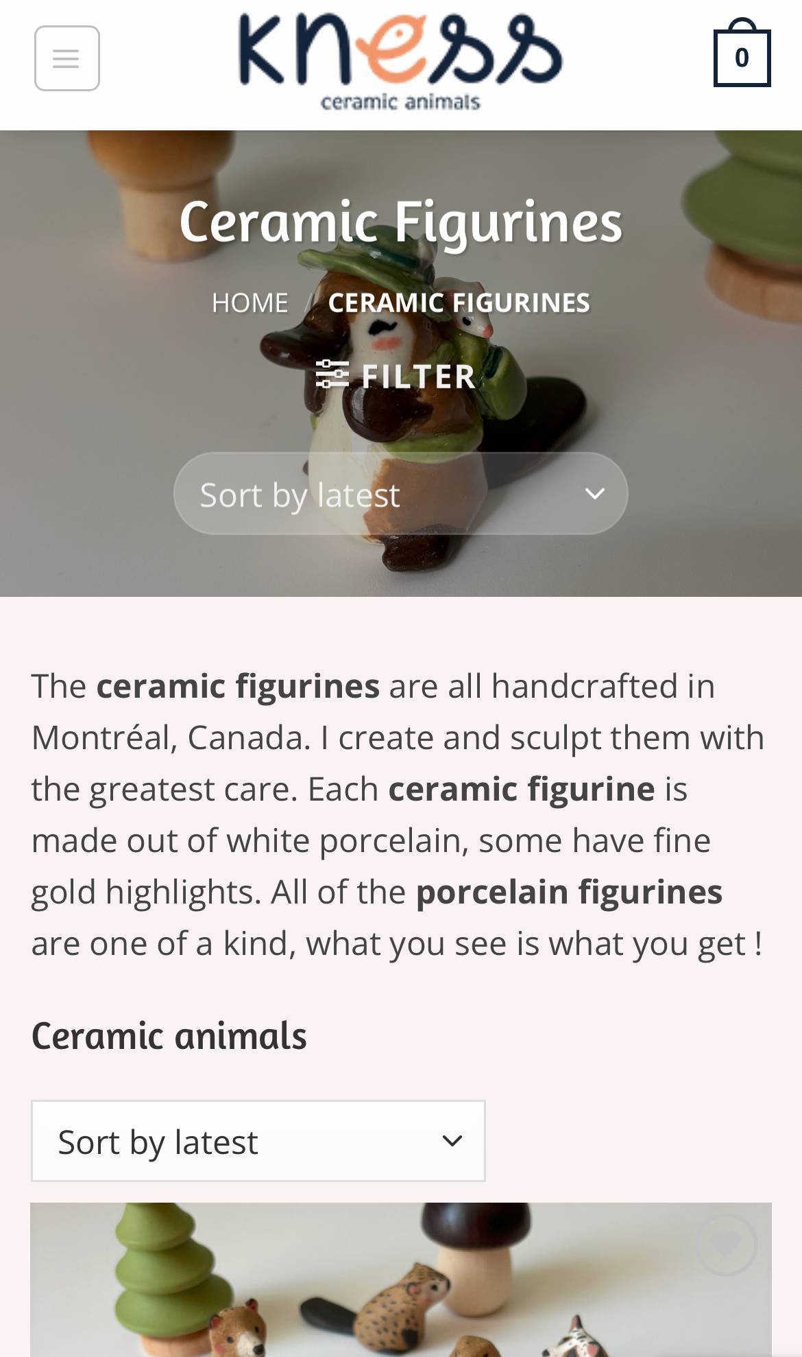 Screenshot taken on the webshop of ceramicist Kness
