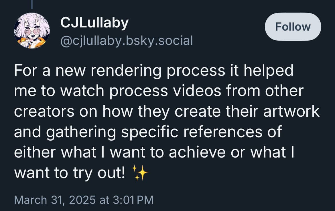 Bluesky post from artist CJLullaby