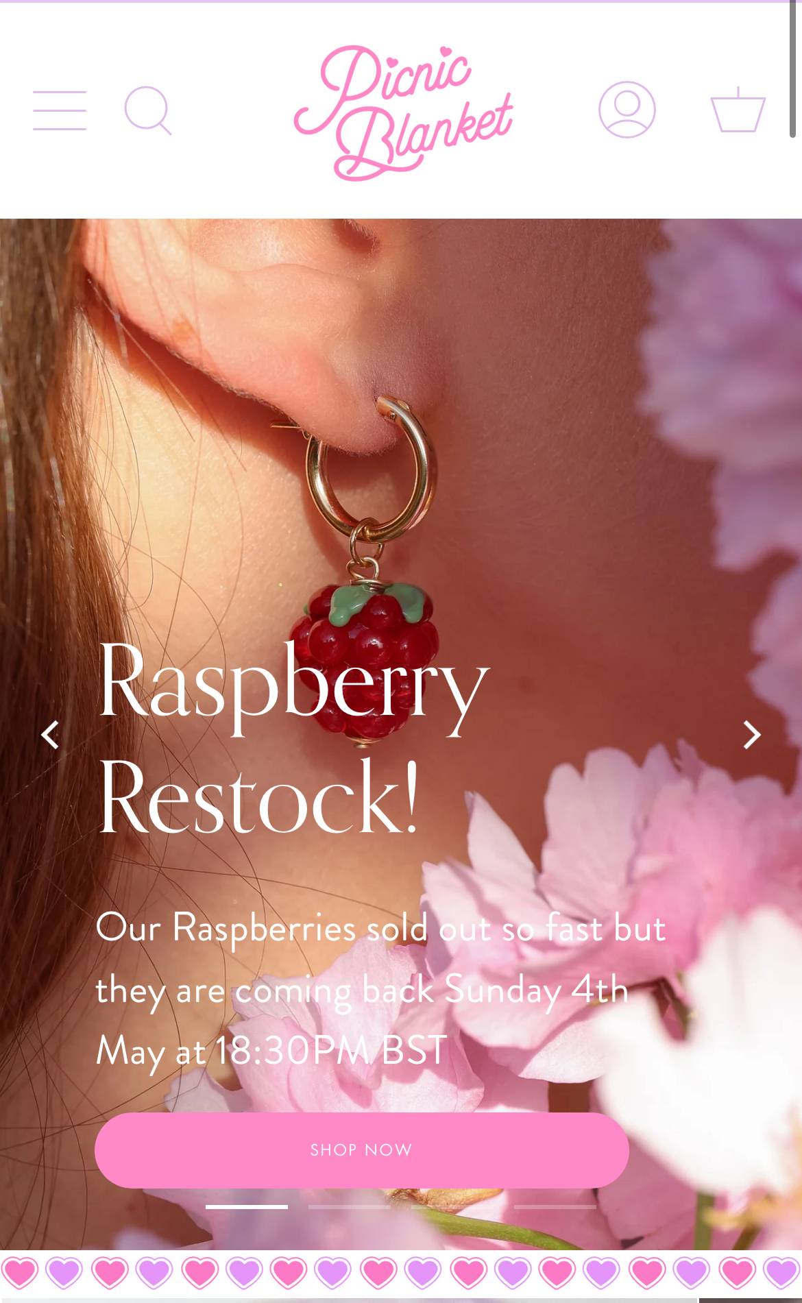 Screenshot from the webshop of Picnic Blanket Jewellery