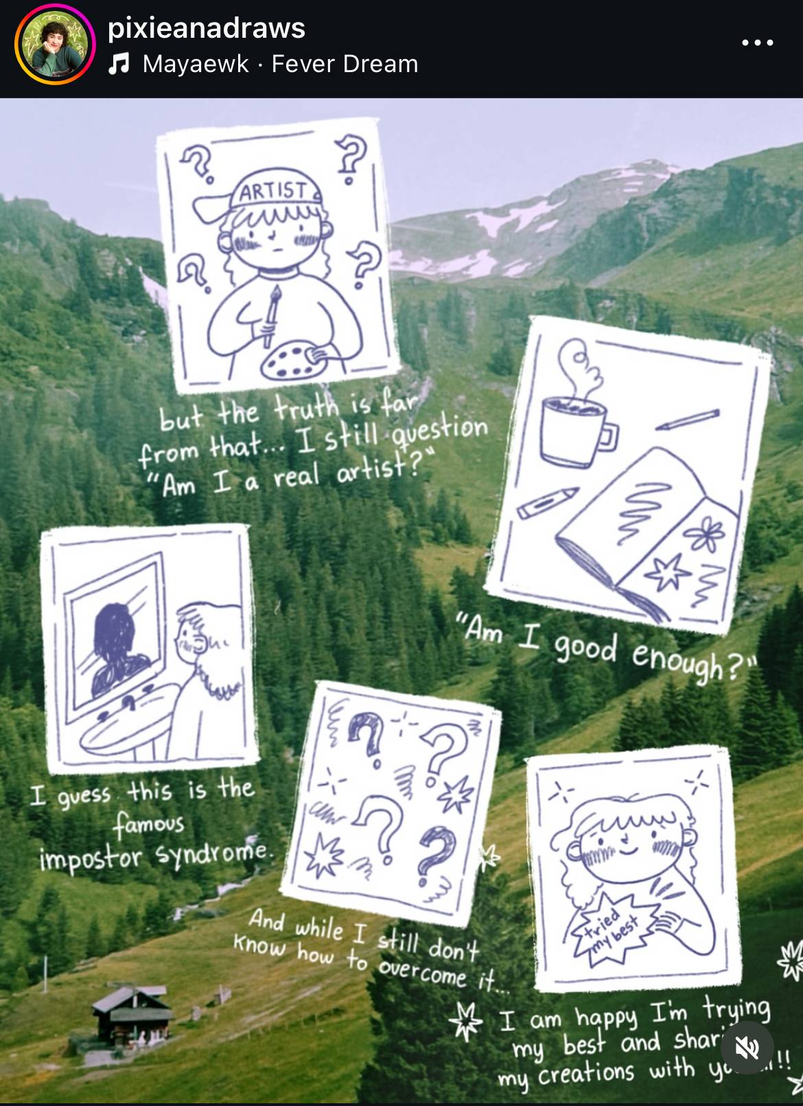 Screenshot of an Instagram post by @pixieanadraws
