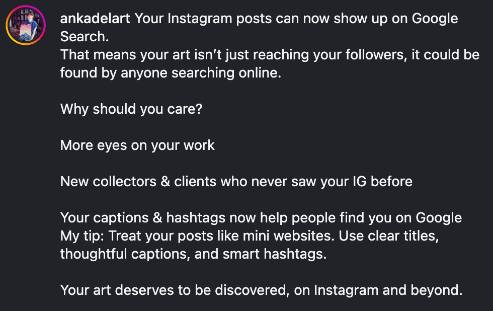 Screenshot of Instagram post by @ankadelart
