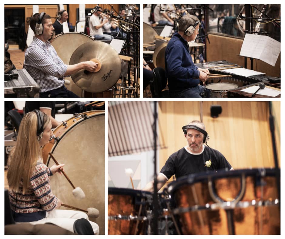 The percussionists of the London Symphony Orchestra as they record Double Keyed's 2026 Christmas album.