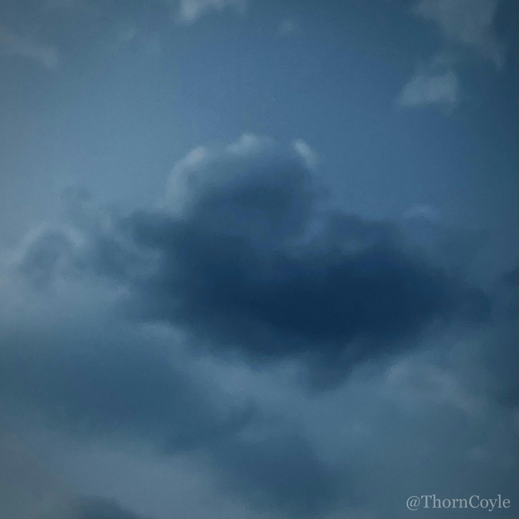 a puffy dark gray cloud in a light gray sky