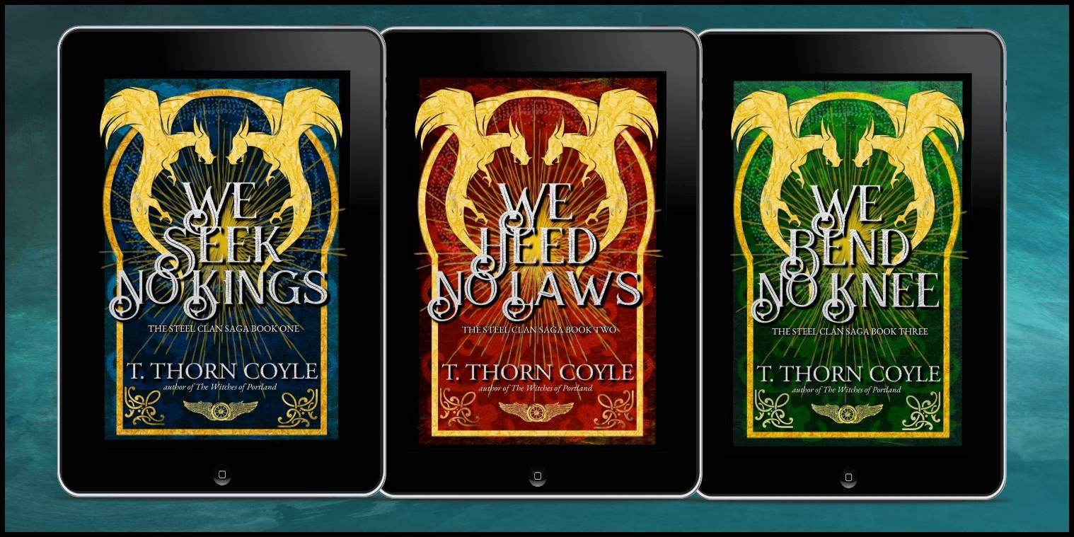 three ebooks with dragons on the cover