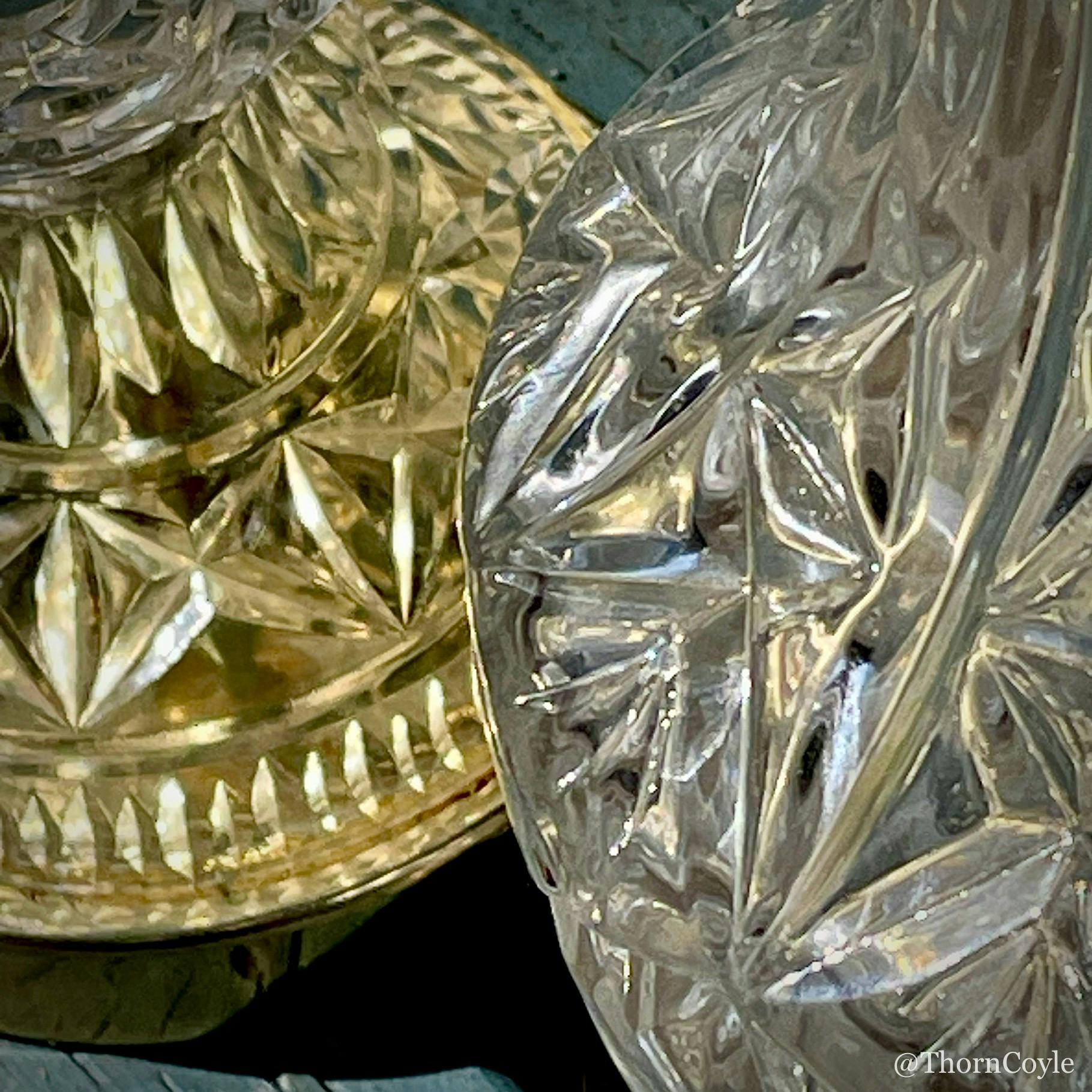 close up of a portion of two cut crystal lamps