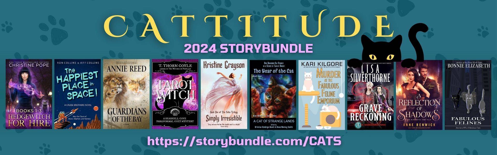 attitude story bundle. image of ten books with cats