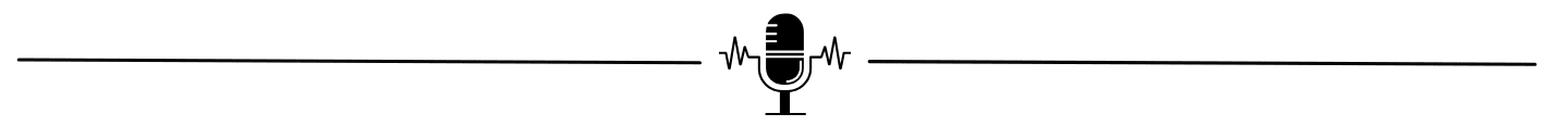 Illustration of a vintage microphone centered between two horizontal lines. The microphone has sound waves emanating from each side.