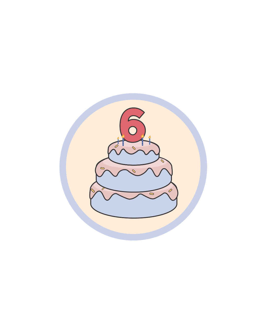 birthday cake with "6" on the top