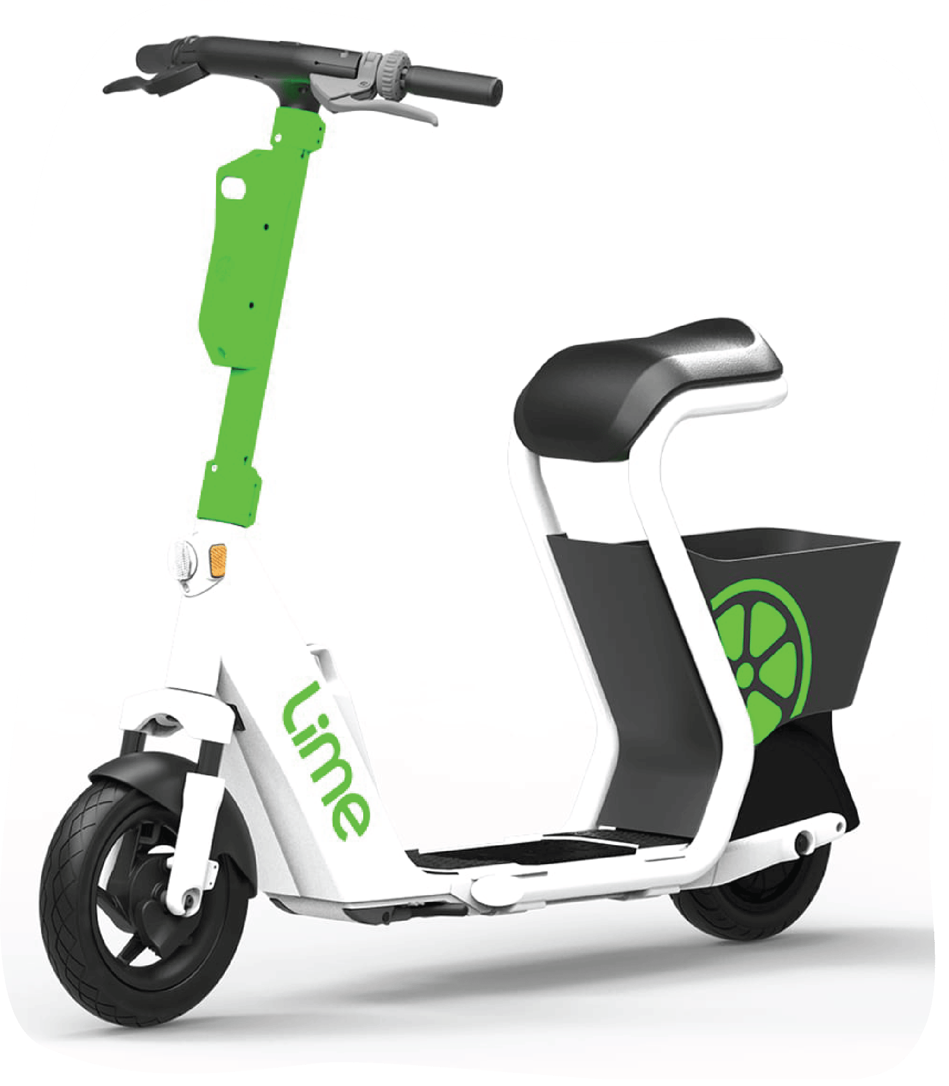 A lime scooter with a seat