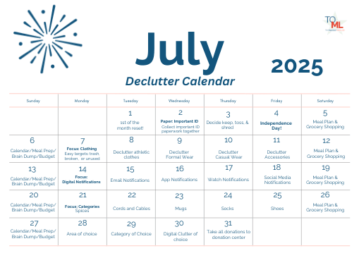 July Declutter Calendar