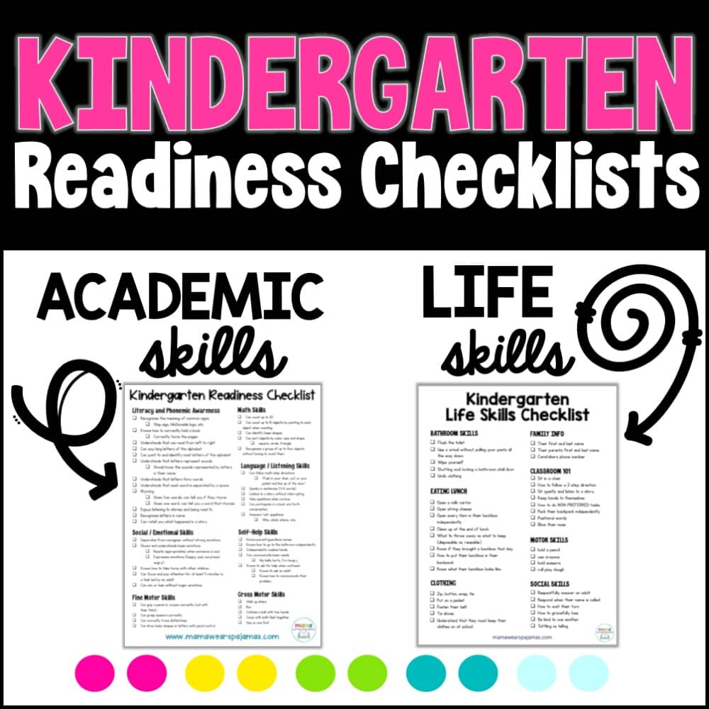 Printable Kindergarten Readiness checklists