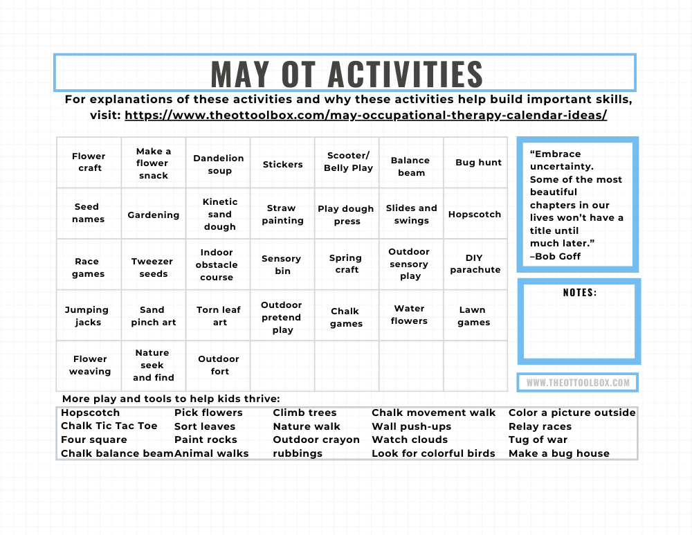 May Occupational Therapy Calendar Ideas The OT Toolbox