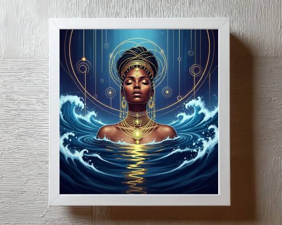 Black Woman Wall Art | Afrofuturist Goddess Printable | Luxury Digital Download | Sapphire Frequency