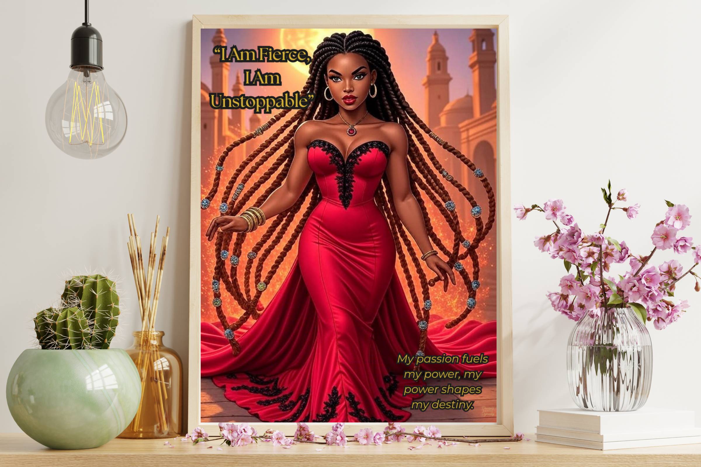 Ruby Goddess Confidence Wall Art | Empowered Black Woman Decor | Prosperity Spiritual Printable | Modern Digital Download