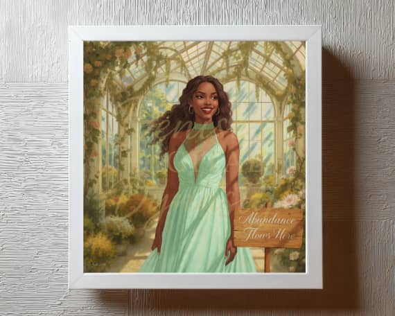 Affirmation wall art printable black woman floral digital download, abundance home decor, prosperity botanical art, living room motivational