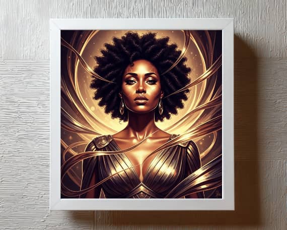 African American Woman Wall Art | Afro-Futurist Gold Goddess Printable | Golden Equilibrium Digital Download | Luxury Black Woman Decor