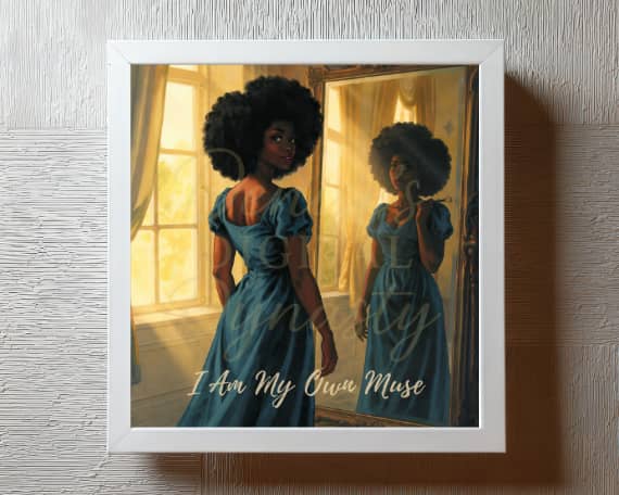 Self-reflection affirmation wall art printable, black woman mirror bedroom decor, digital download, empowerment motivational gallery art